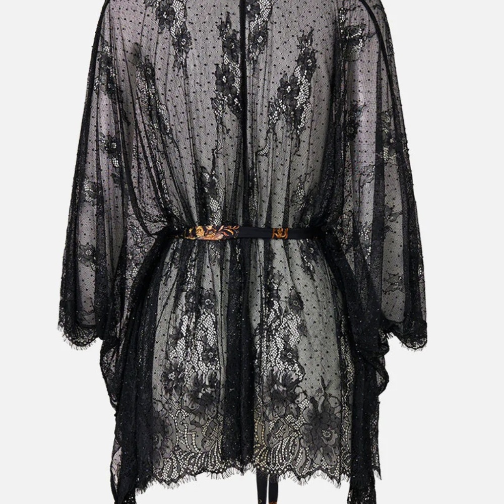 Camilla XS/S Button Through Lace Scarf Black Blouse - Picture 4 of 5